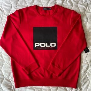 Polo Ralph Lauren Red Contrast Box Logo Double Knit Crewneck Sweatshirt